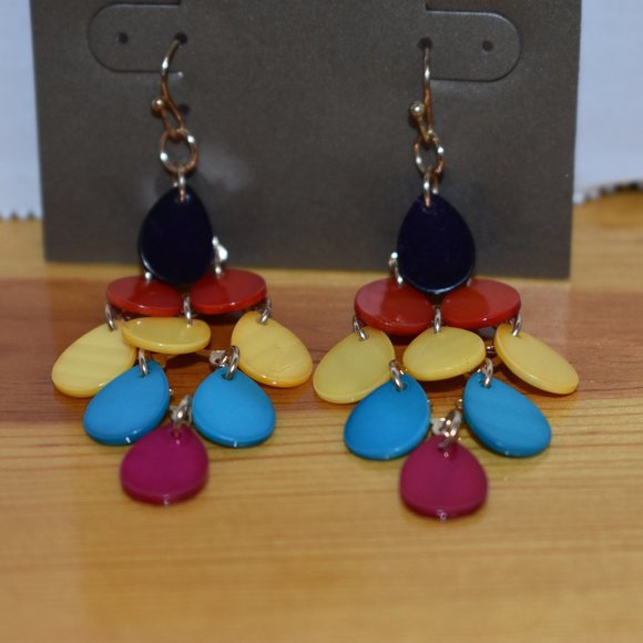 Sears Studio S Chandelier Dangle Style Colorful Teardrop Earrings - Picture 4 of 12